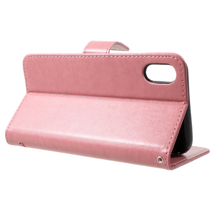 For iPhone XR 6.1 inch Imprint Butterfly Flower Wallet Stand Leather Phone Shell