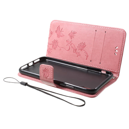For iPhone XR 6.1 inch Imprint Butterfly Flower Wallet Stand Leather Phone Shell