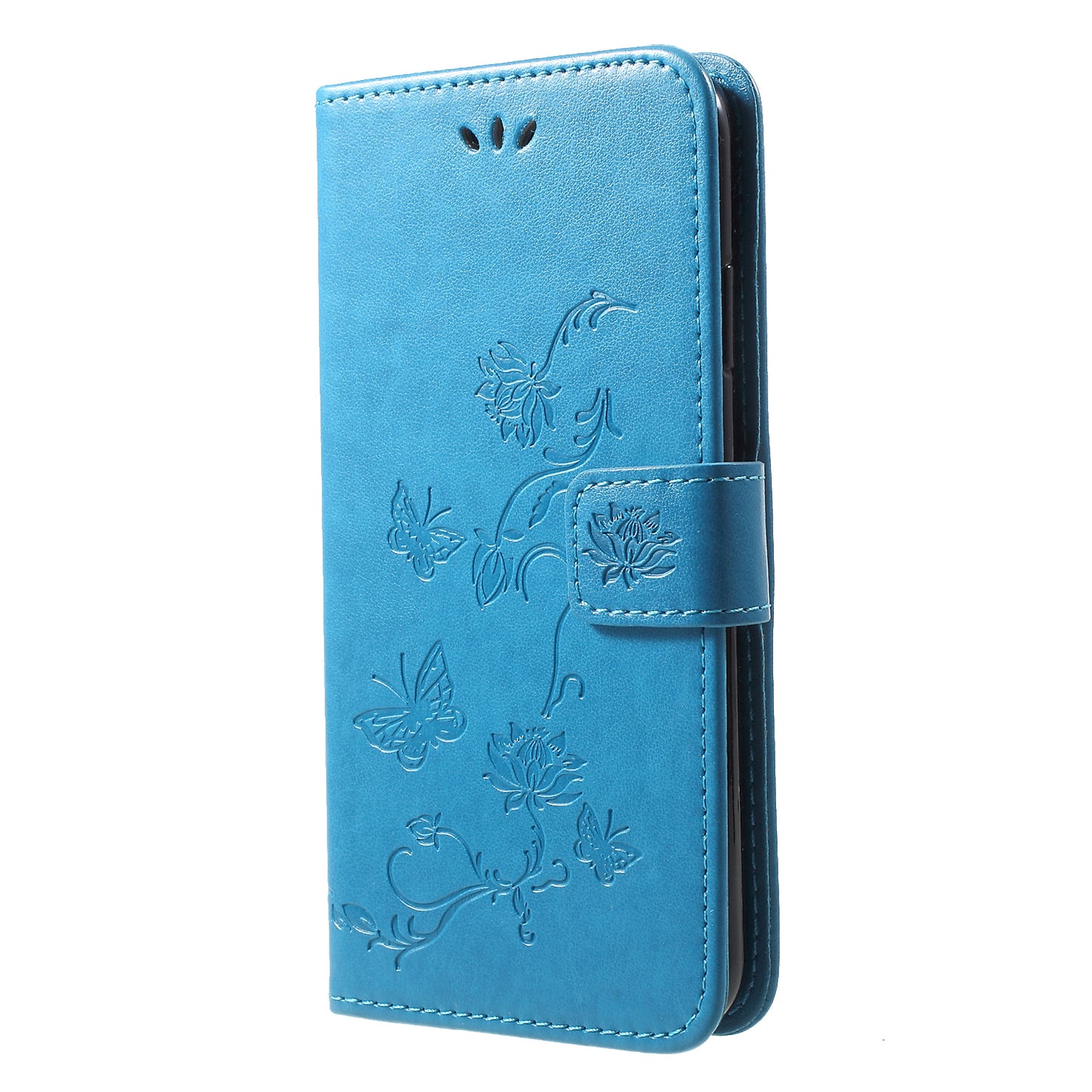 For iPhone XR 6.1 inch Imprint Butterfly Flower Wallet Stand Leather Phone Shell