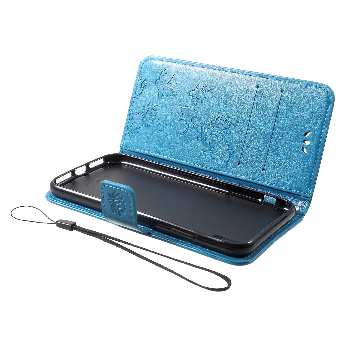 For iPhone XR 6.1 inch Imprint Butterfly Flower Wallet Stand Leather Phone Shell