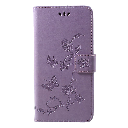 For iPhone XR 6.1 inch Imprint Butterfly Flower Wallet Stand Leather Phone Shell