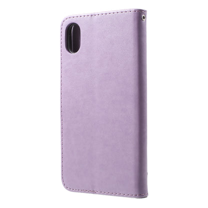 For iPhone XR 6.1 inch Imprint Butterfly Flower Wallet Stand Leather Phone Shell