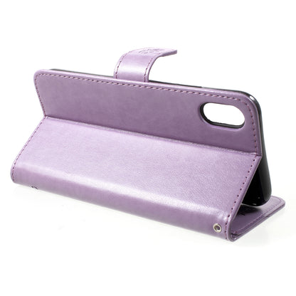For iPhone XR 6.1 inch Imprint Butterfly Flower Wallet Stand Leather Phone Shell