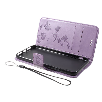 For iPhone XR 6.1 inch Imprint Butterfly Flower Wallet Stand Leather Phone Shell