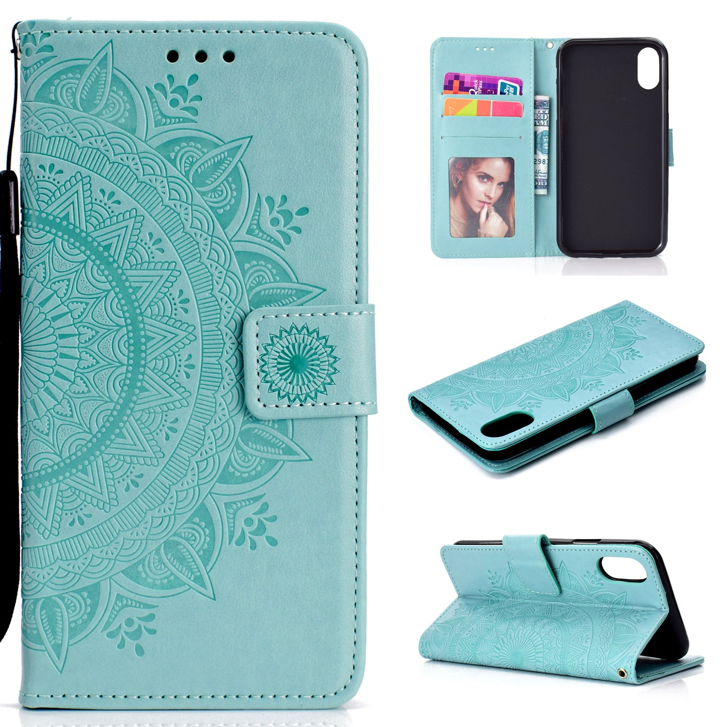 Imprinted Mandala Pattern Wallet Leather Case for iPhone XS Max 6.5 inch