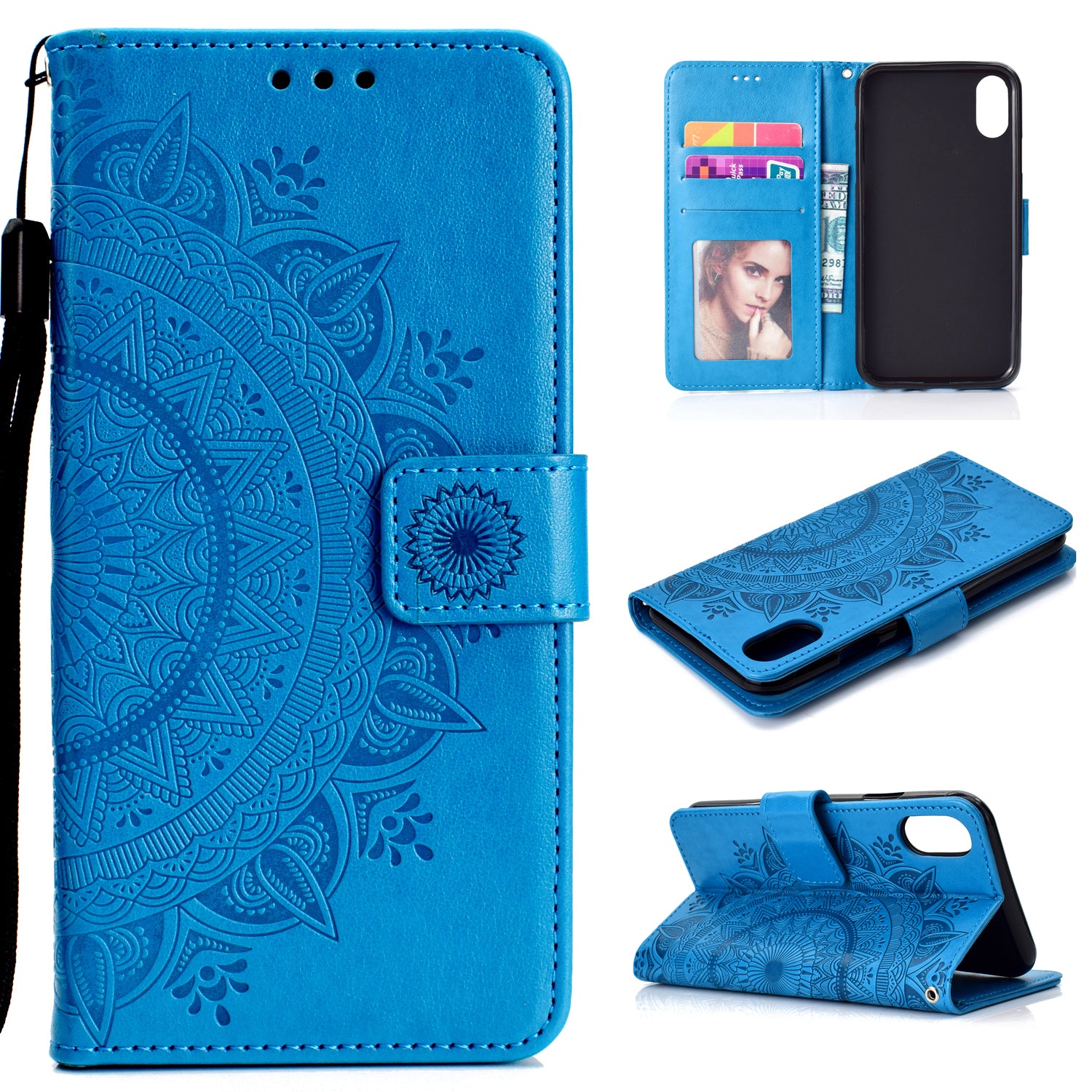 Imprinted Mandala Pattern Wallet Leather Case for iPhone XS Max 6.5 inch