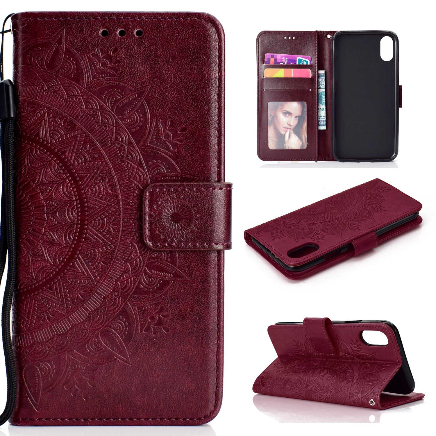 Imprinted Mandala Pattern Wallet Leather Case for iPhone XS Max 6.5 inch