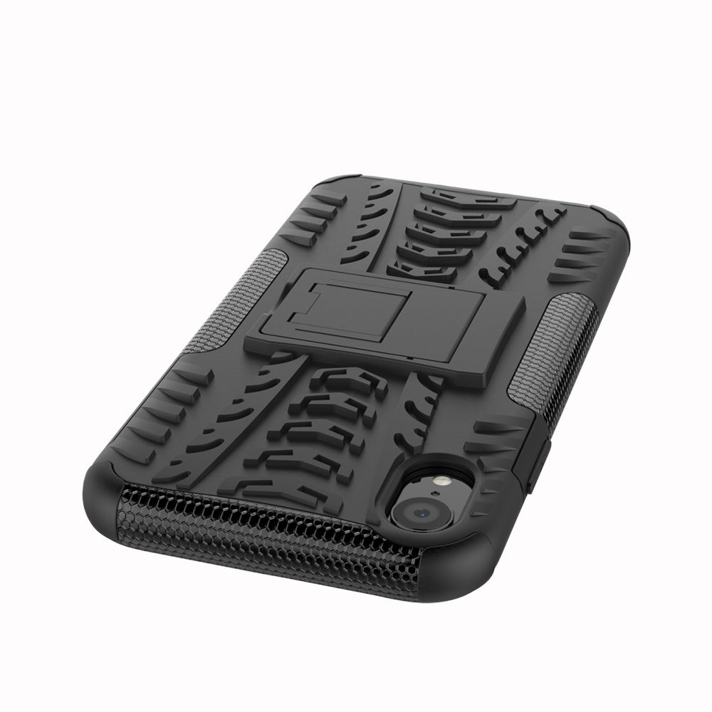 Tire Pattern Kickstand PC + TPU Combo Back Case for iPhone XR 6.1 inch- Black