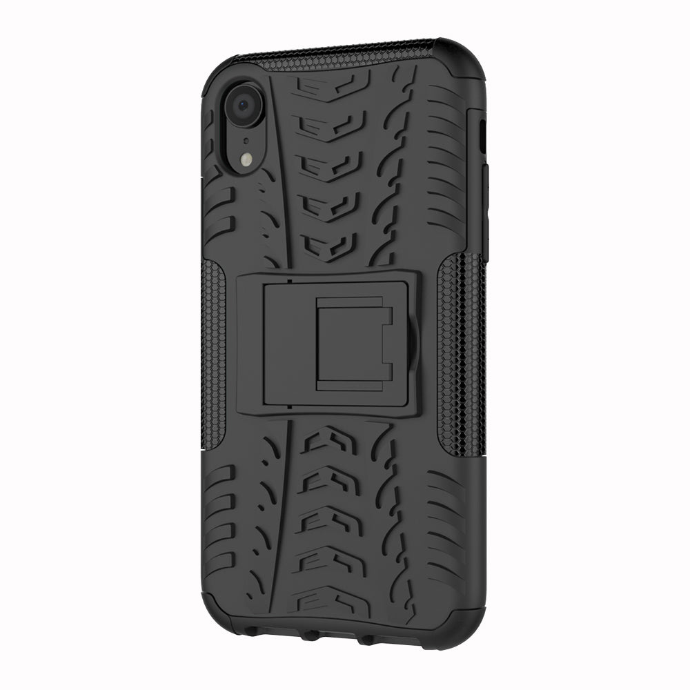 Tire Pattern Kickstand PC + TPU Combo Back Case for iPhone XR 6.1 inch- Black