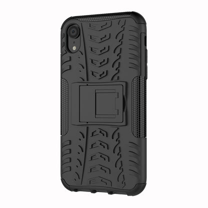 Tire Pattern Kickstand PC + TPU Combo Back Case for iPhone XR 6.1 inch- Black