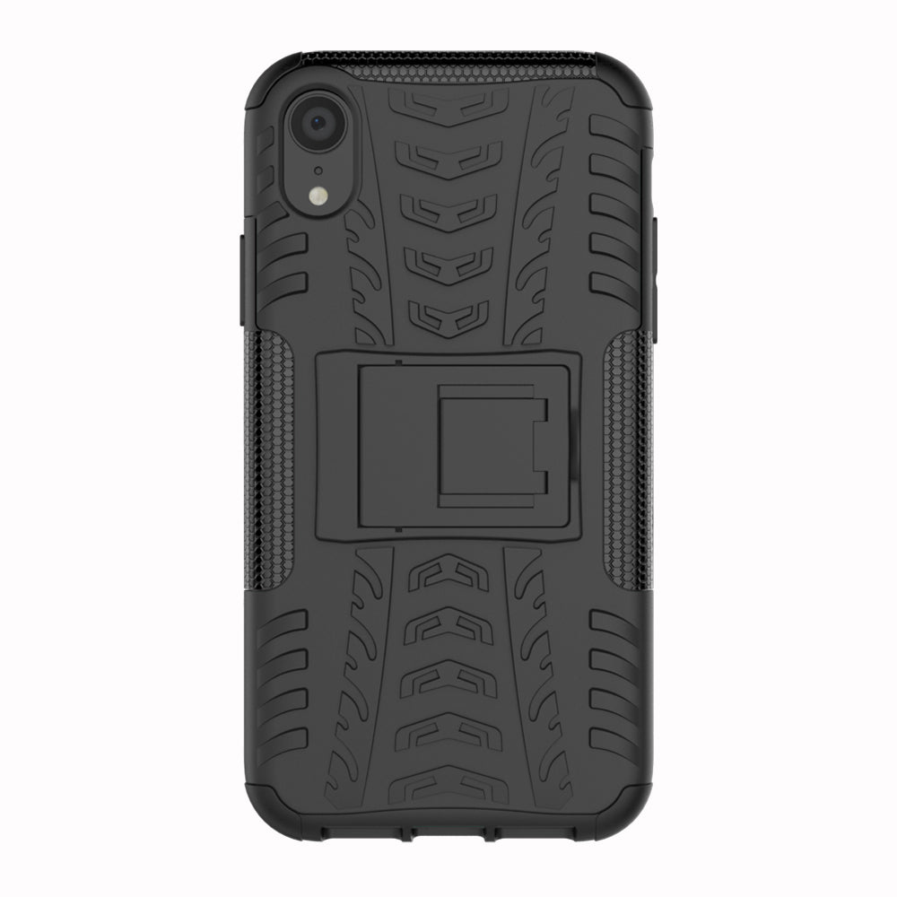 Tire Pattern Kickstand PC + TPU Combo Back Case for iPhone XR 6.1 inch- Black