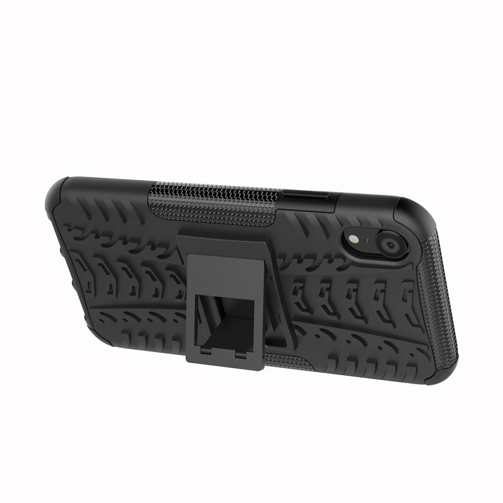 Tire Pattern Kickstand PC + TPU Combo Back Case for iPhone XR 6.1 inch- Black