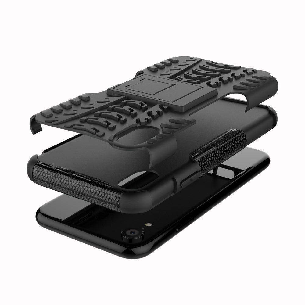 Tire Pattern Kickstand PC + TPU Combo Back Case for iPhone XR 6.1 inch- Black
