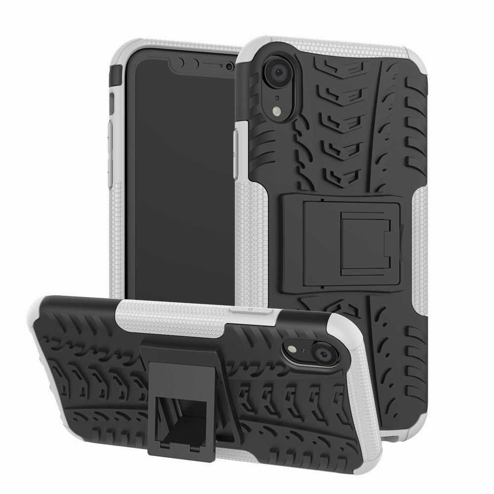 Tire Pattern Kickstand PC + TPU Combo Back Case for iPhone XR 6.1 inch- Black