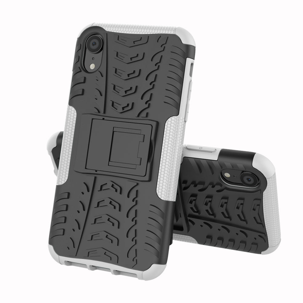 Tire Pattern Kickstand PC + TPU Combo Back Case for iPhone XR 6.1 inch- Black