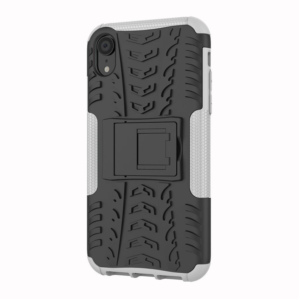 Tire Pattern Kickstand PC + TPU Combo Back Case for iPhone XR 6.1 inch- Black