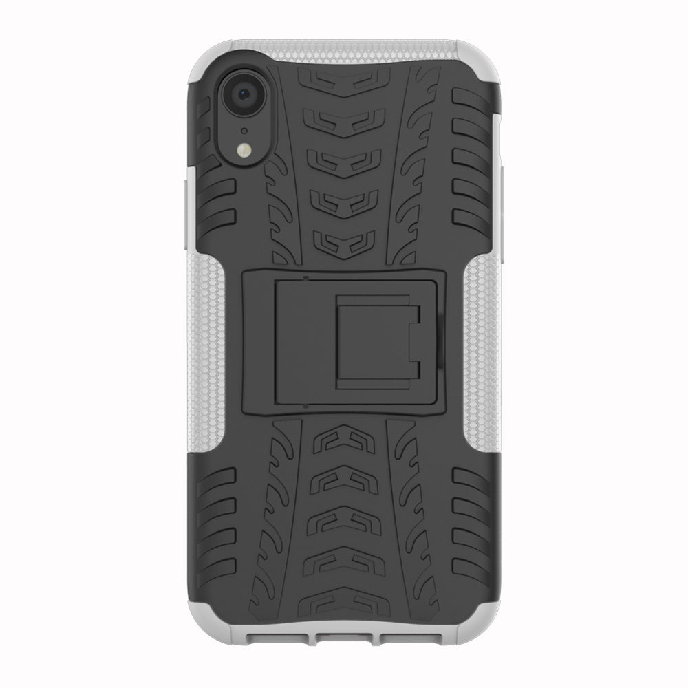 Tire Pattern Kickstand PC + TPU Combo Back Case for iPhone XR 6.1 inch- Black