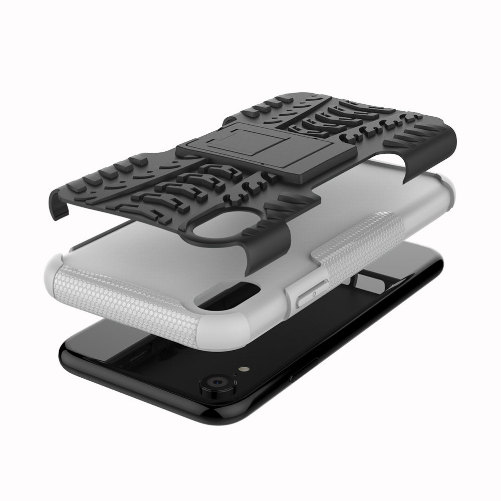 Tire Pattern Kickstand PC + TPU Combo Back Case for iPhone XR 6.1 inch- Black