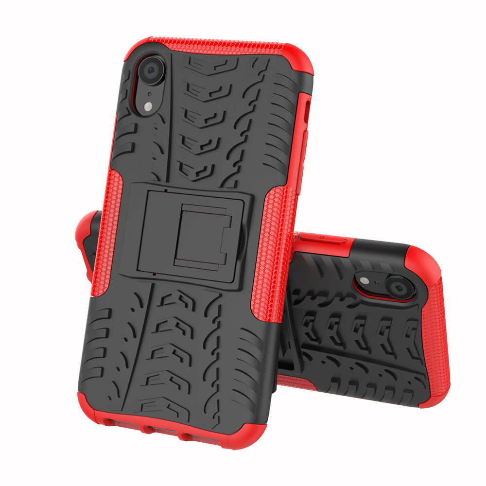 Tire Pattern Kickstand PC + TPU Combo Back Case for iPhone XR 6.1 inch- Black
