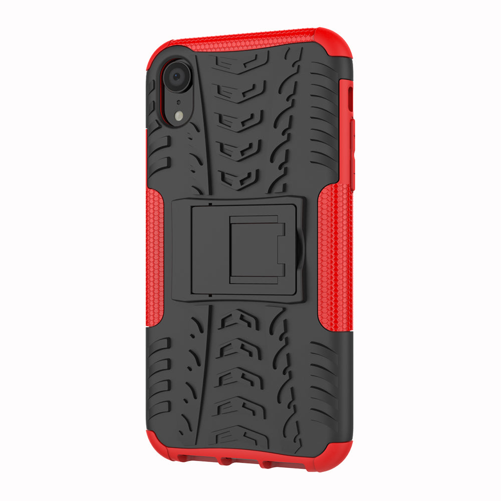 Tire Pattern Kickstand PC + TPU Combo Back Case for iPhone XR 6.1 inch- Black