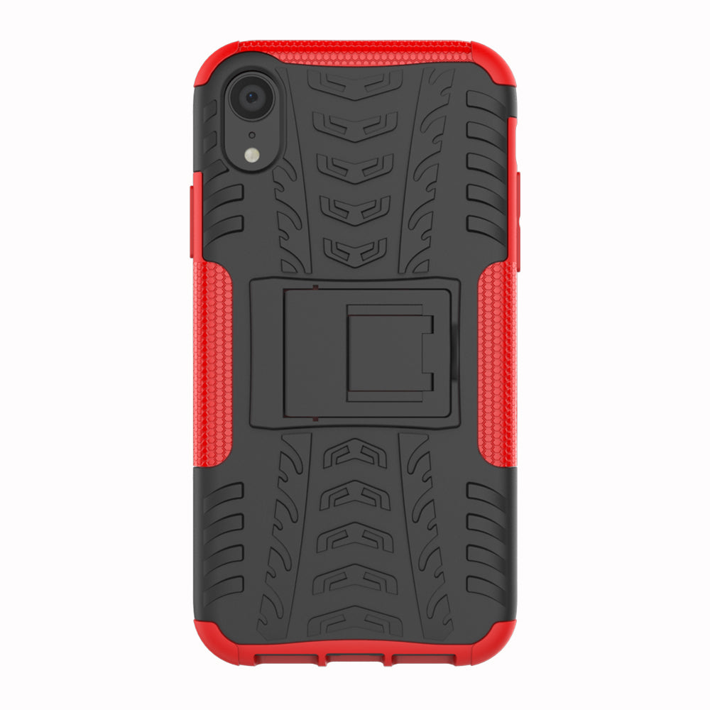 Tire Pattern Kickstand PC + TPU Combo Back Case for iPhone XR 6.1 inch- Black