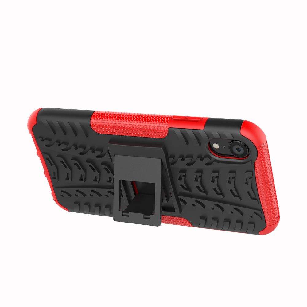 Tire Pattern Kickstand PC + TPU Combo Back Case for iPhone XR 6.1 inch- Black
