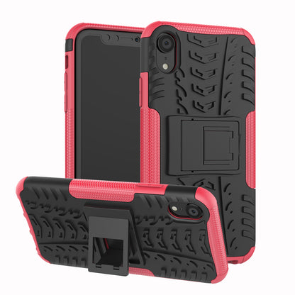 Tire Pattern Kickstand PC + TPU Combo Back Case for iPhone XR 6.1 inch- Black