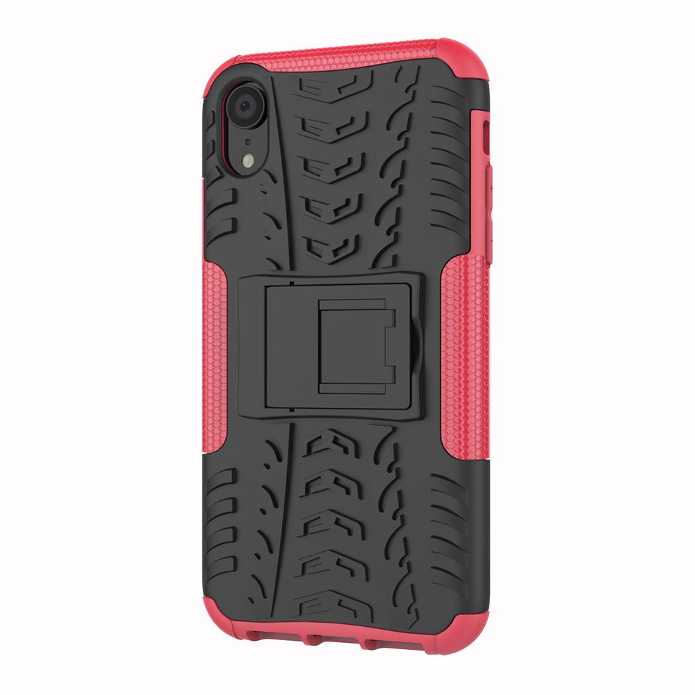 Tire Pattern Kickstand PC + TPU Combo Back Case for iPhone XR 6.1 inch- Black