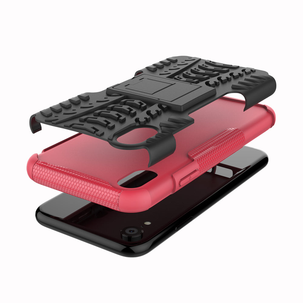 Tire Pattern Kickstand PC + TPU Combo Back Case for iPhone XR 6.1 inch- Black