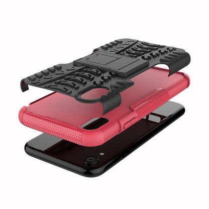 Tire Pattern Kickstand PC + TPU Combo Back Case for iPhone XR 6.1 inch- Black