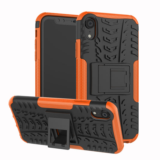 Tire Pattern Kickstand PC + TPU Combo Back Case for iPhone XR 6.1 inch- Black