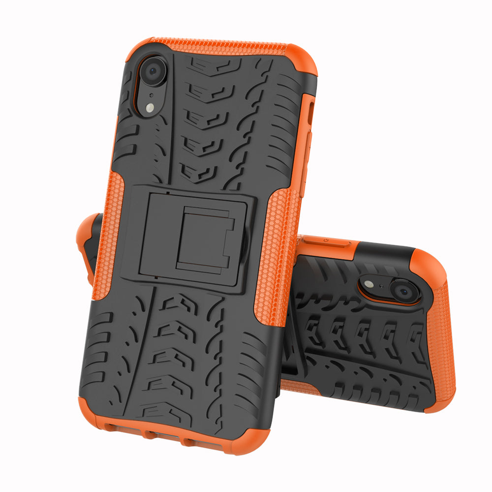 Tire Pattern Kickstand PC + TPU Combo Back Case for iPhone XR 6.1 inch- Black