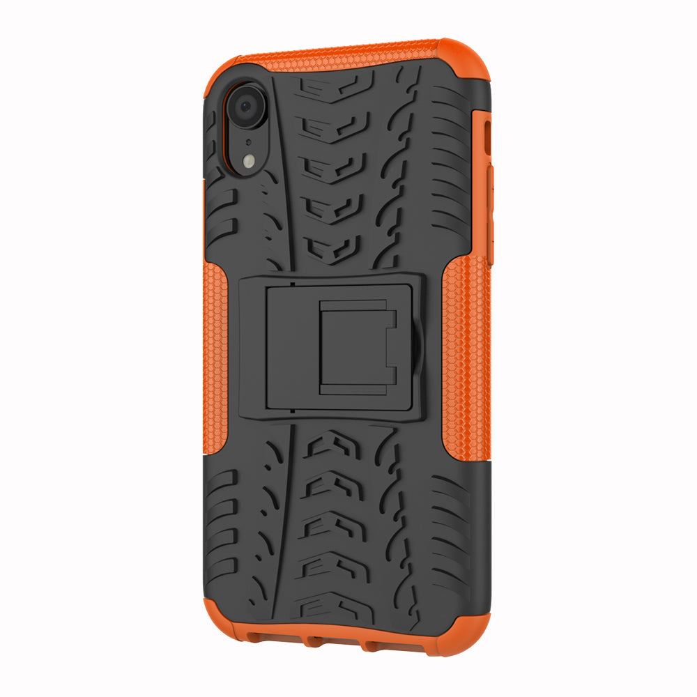 Tire Pattern Kickstand PC + TPU Combo Back Case for iPhone XR 6.1 inch- Black