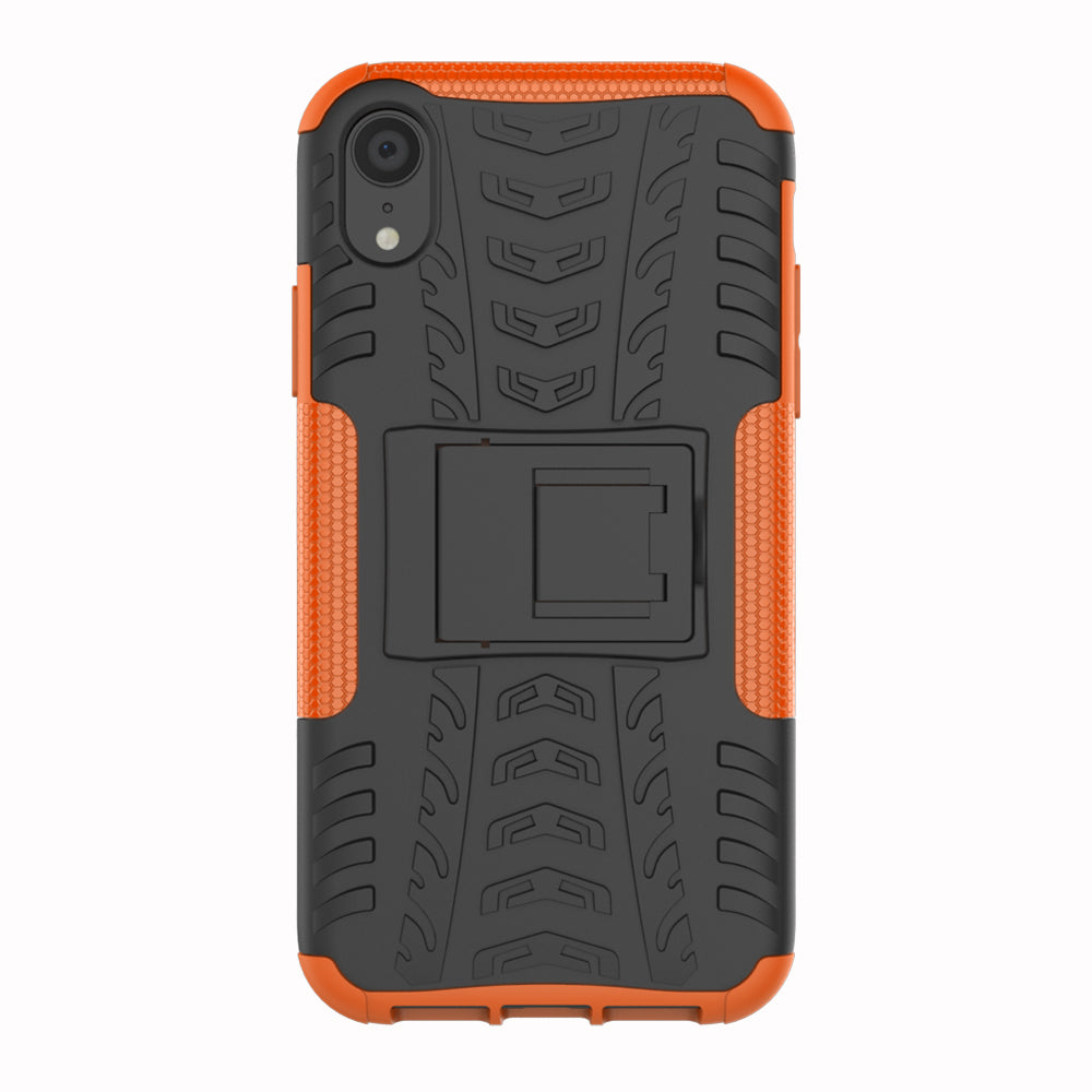 Tire Pattern Kickstand PC + TPU Combo Back Case for iPhone XR 6.1 inch- Black