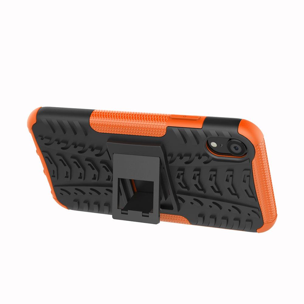 Tire Pattern Kickstand PC + TPU Combo Back Case for iPhone XR 6.1 inch- Black