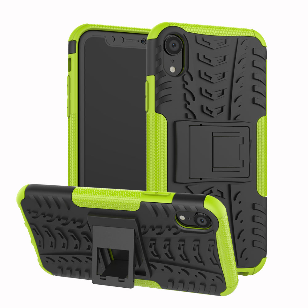 Tire Pattern Kickstand PC + TPU Combo Back Case for iPhone XR 6.1 inch- Black