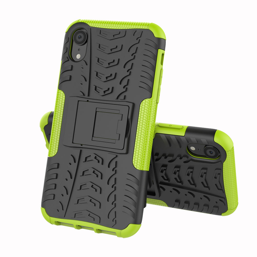 Tire Pattern Kickstand PC + TPU Combo Back Case for iPhone XR 6.1 inch- Black