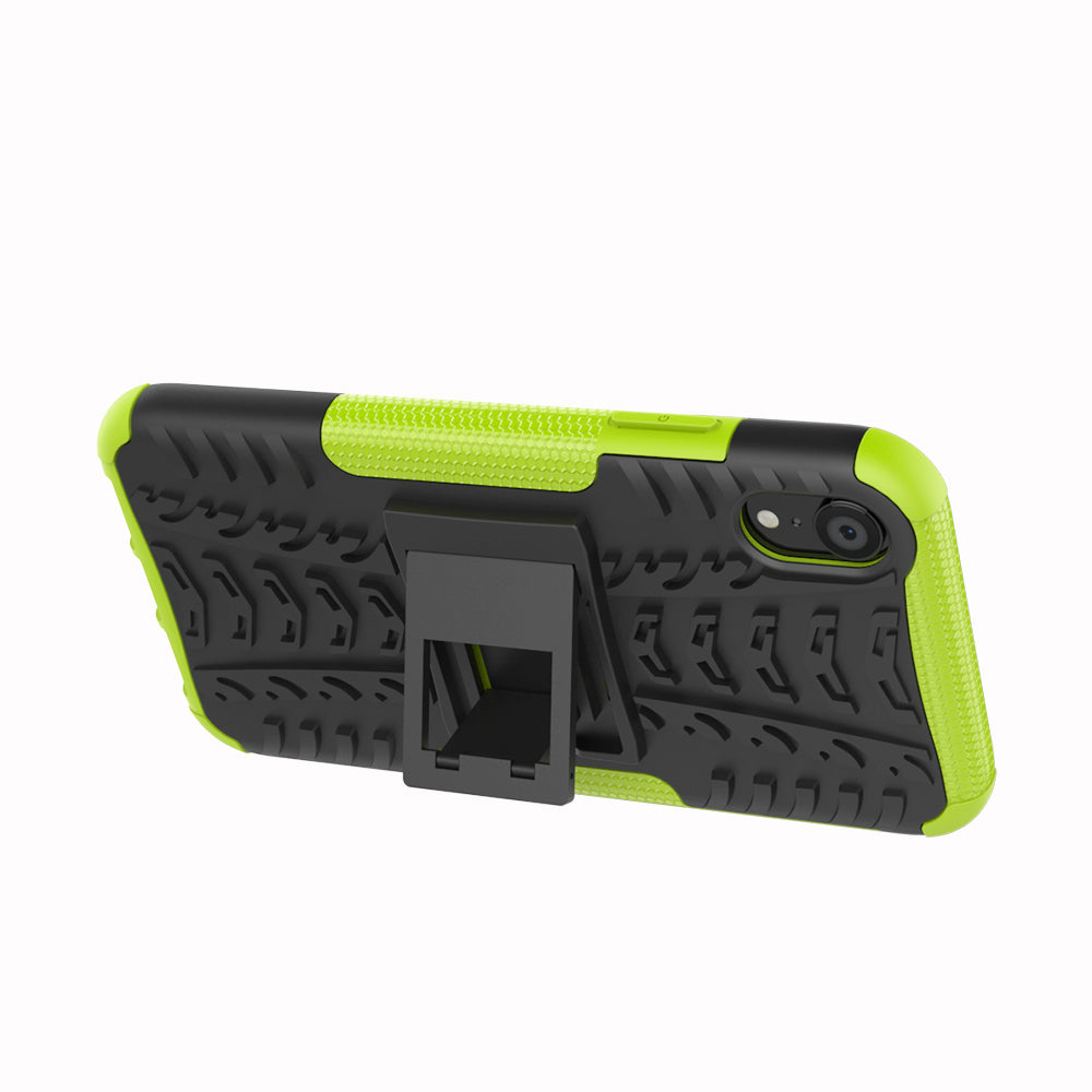 Tire Pattern Kickstand PC + TPU Combo Back Case for iPhone XR 6.1 inch- Black