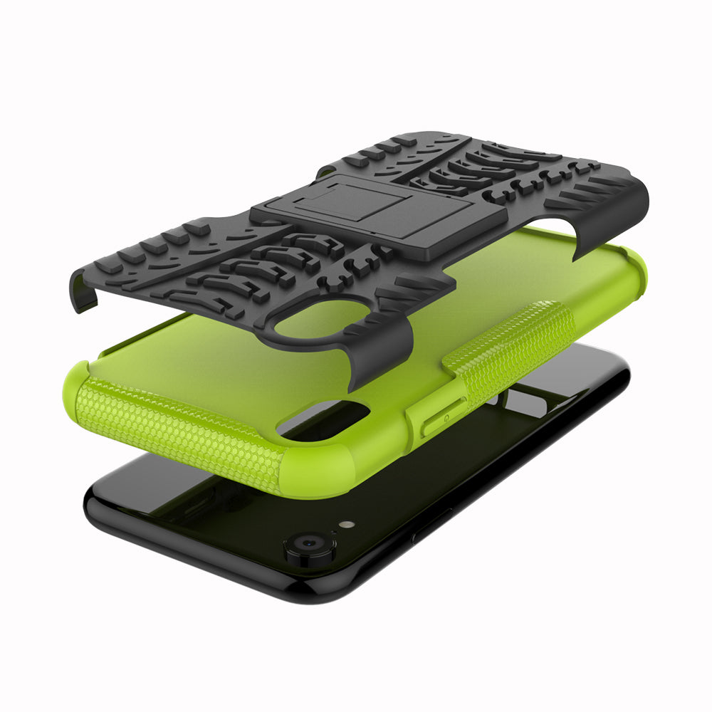 Tire Pattern Kickstand PC + TPU Combo Back Case for iPhone XR 6.1 inch- Black