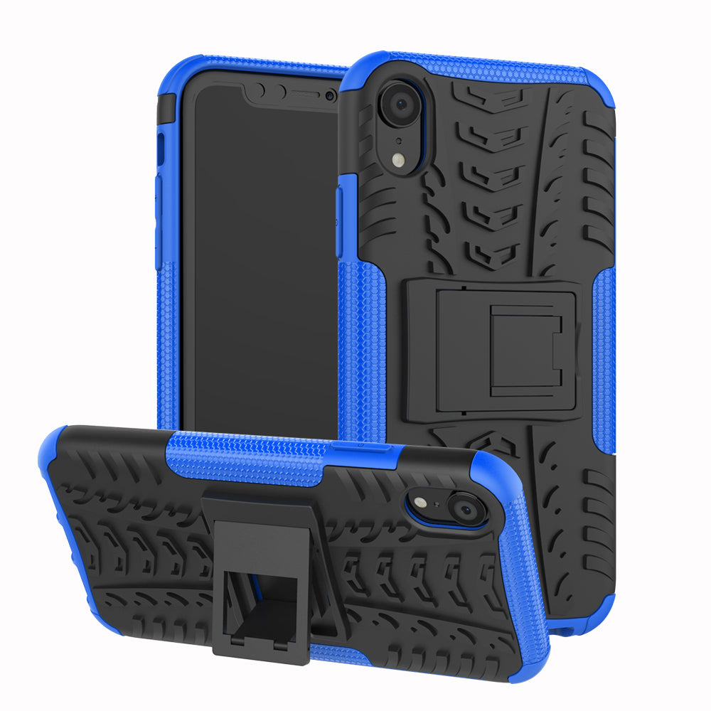 Tire Pattern Kickstand PC + TPU Combo Back Case for iPhone XR 6.1 inch- Black