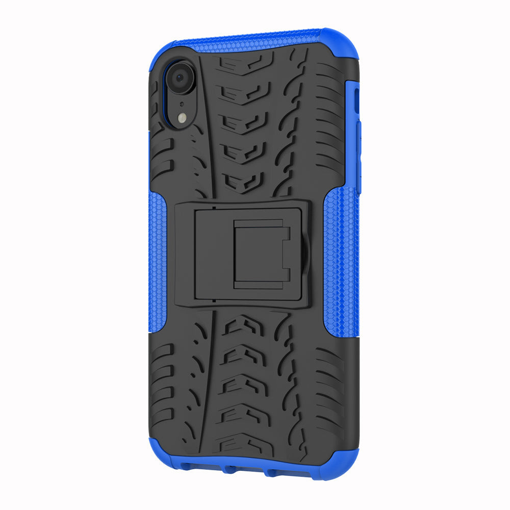 Tire Pattern Kickstand PC + TPU Combo Back Case for iPhone XR 6.1 inch- Black