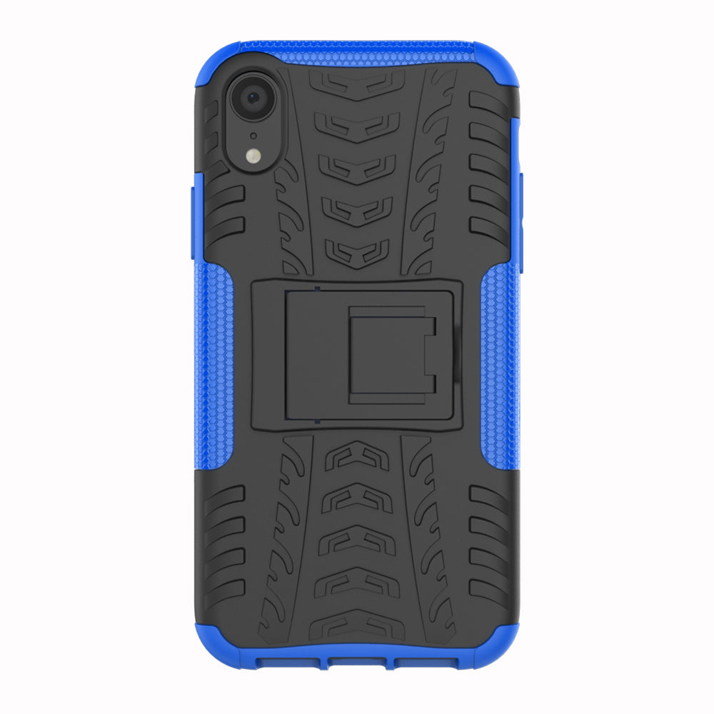 Tire Pattern Kickstand PC + TPU Combo Back Case for iPhone XR 6.1 inch- Black