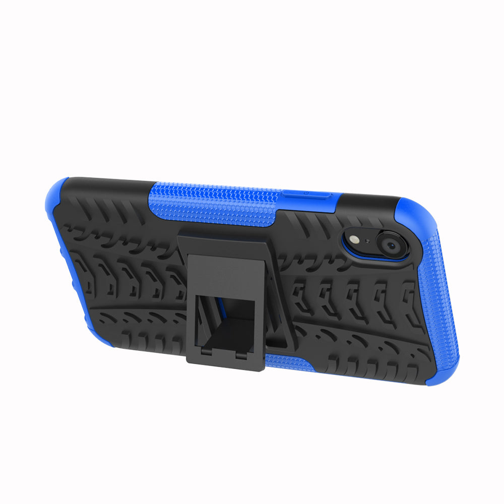 Tire Pattern Kickstand PC + TPU Combo Back Case for iPhone XR 6.1 inch- Black