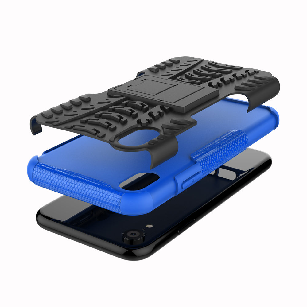 Tire Pattern Kickstand PC + TPU Combo Back Case for iPhone XR 6.1 inch- Black