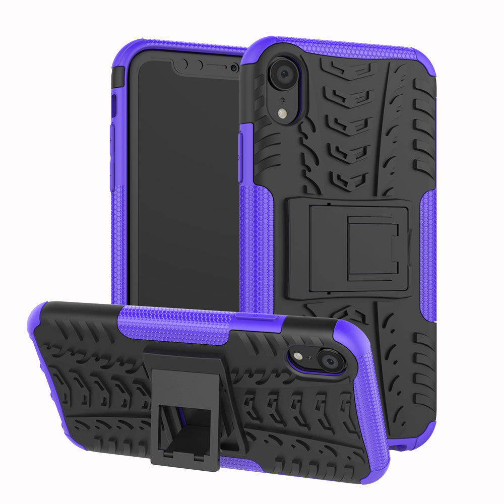 Tire Pattern Kickstand PC + TPU Combo Back Case for iPhone XR 6.1 inch- Black