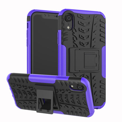 Tire Pattern Kickstand PC + TPU Combo Back Case for iPhone XR 6.1 inch- Black