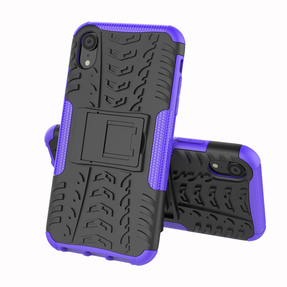 Tire Pattern Kickstand PC + TPU Combo Back Case for iPhone XR 6.1 inch- Black