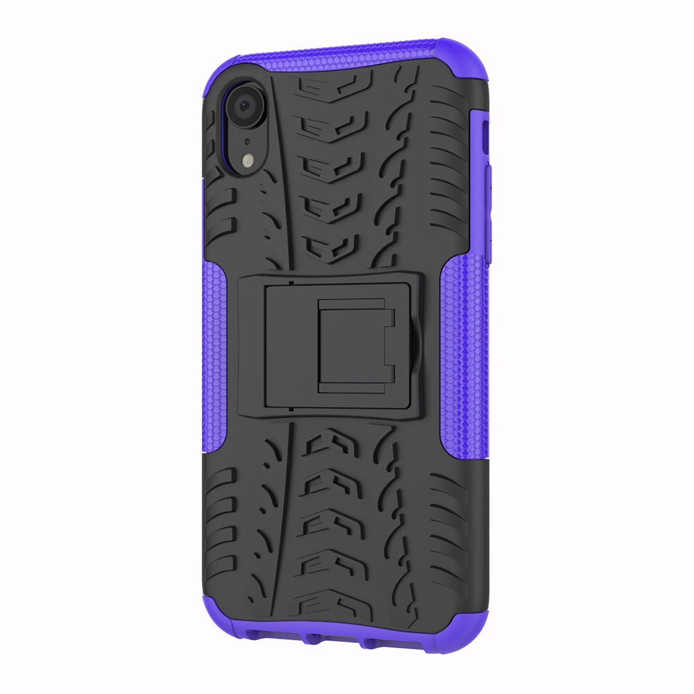 Tire Pattern Kickstand PC + TPU Combo Back Case for iPhone XR 6.1 inch- Black