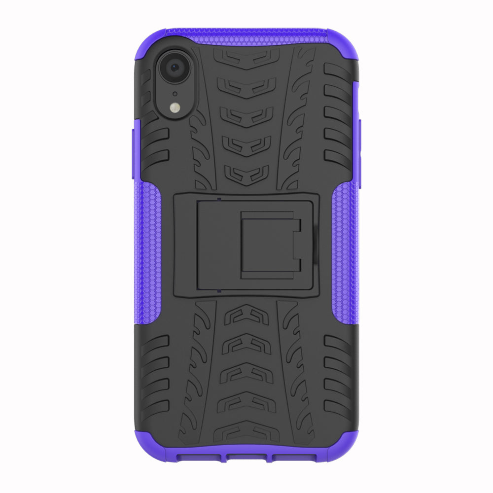 Tire Pattern Kickstand PC + TPU Combo Back Case for iPhone XR 6.1 inch- Black