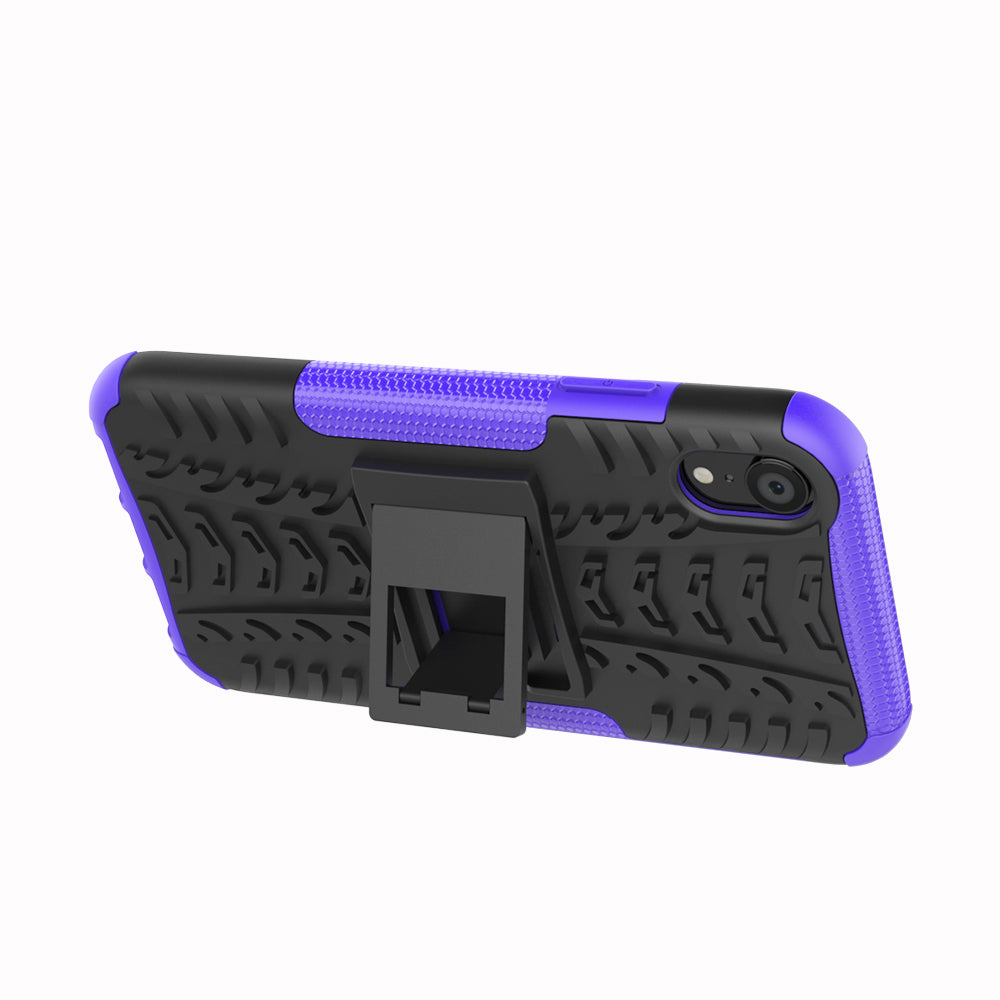 Tire Pattern Kickstand PC + TPU Combo Back Case for iPhone XR 6.1 inch- Black
